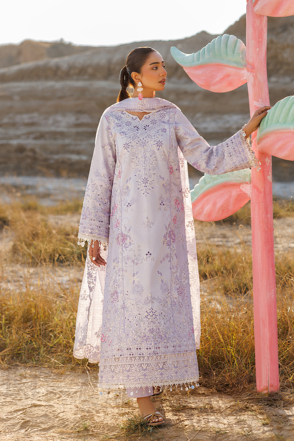 Sunlit Sway Printed Embroidered Lawn Dress