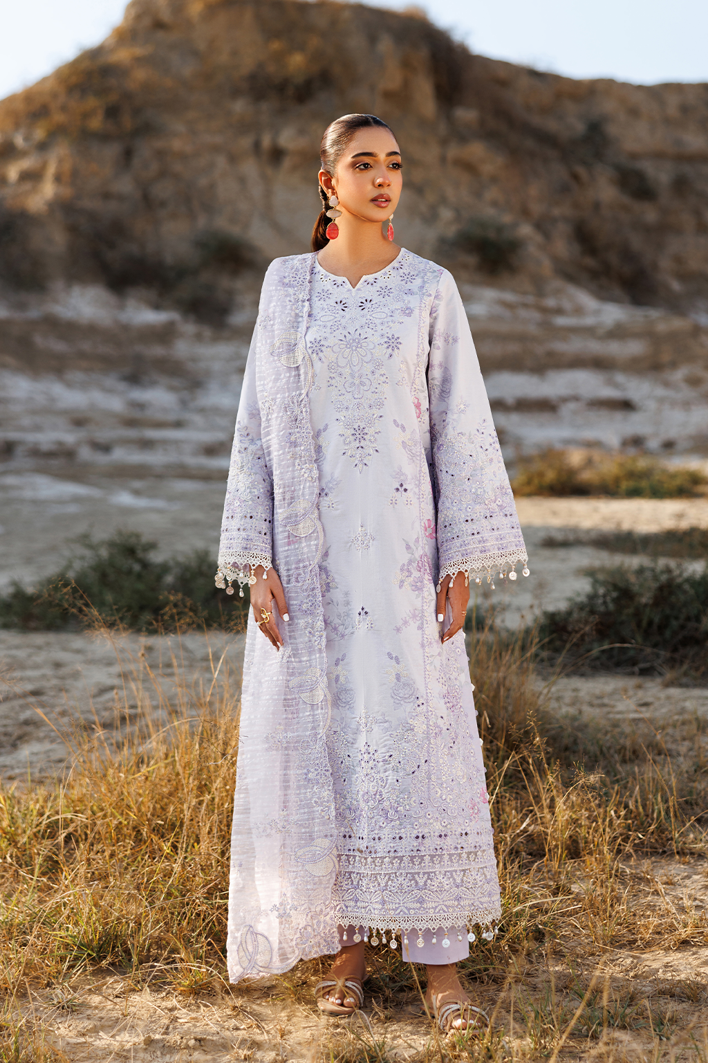 Sunlit Sway Printed Embroidered Lawn Dress