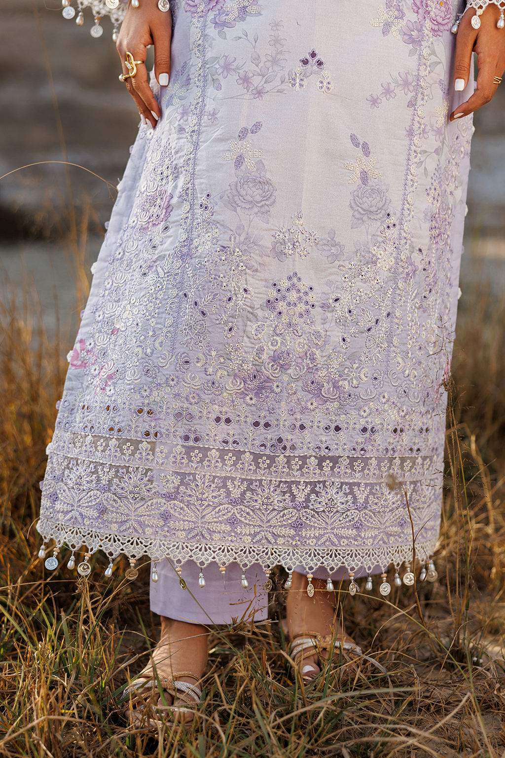 Sunlit Sway Printed Embroidered Lawn Dress