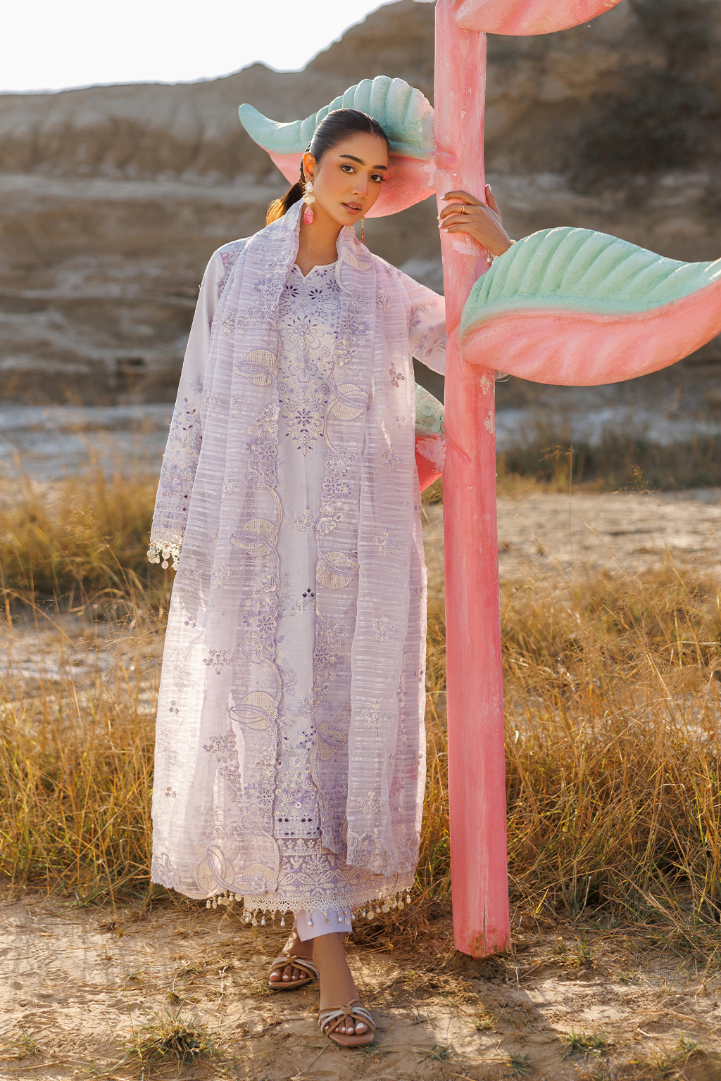 Sunlit Sway Printed Embroidered Lawn Dress