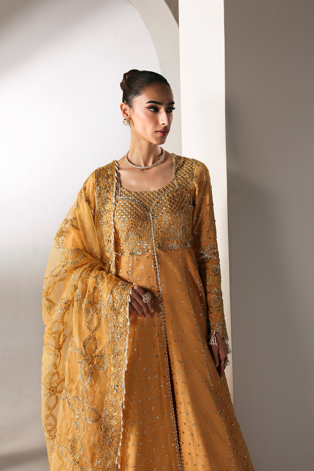 golden silk dress pakistani Pakistani Golden Dresses